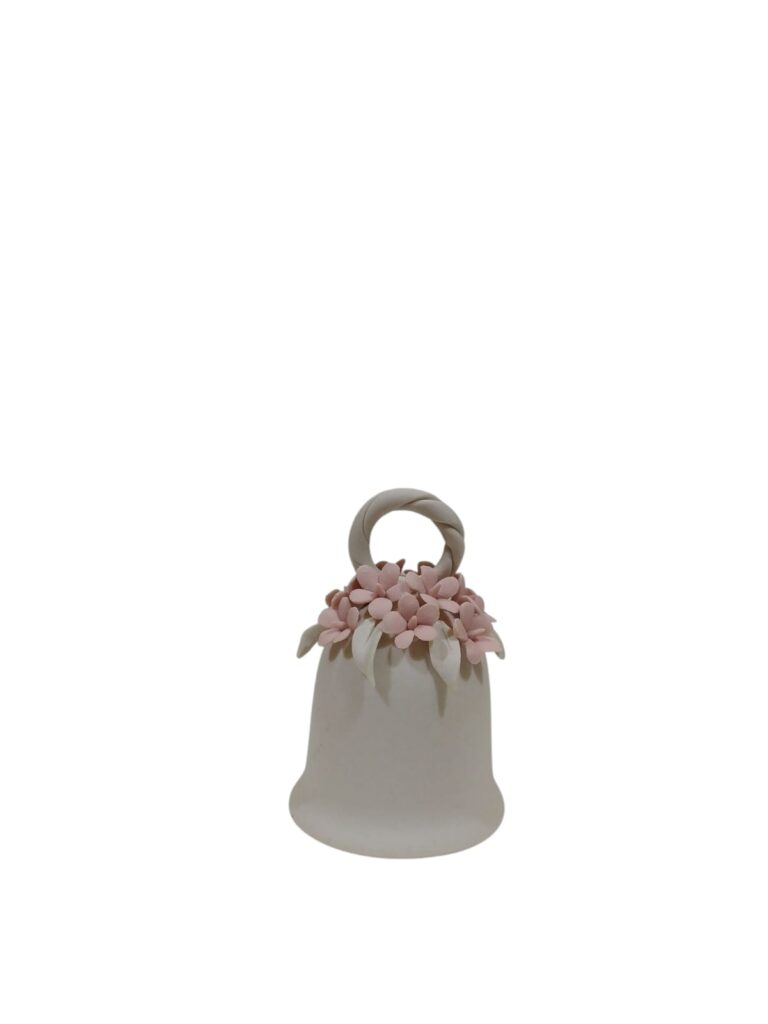 CDAC0019/TR CENTRO DARTE CRYSTAL CAMPANA CON DECORI FLOREALI PORC. BISCUIT 8CM ROSA