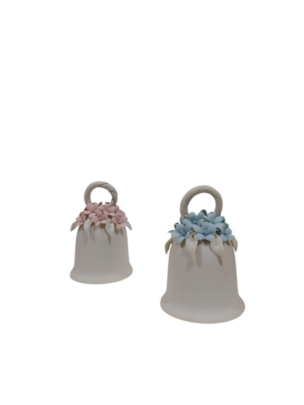 Campanella con decori floreali porcellana biscuit 8cm azzurro - immagine 2