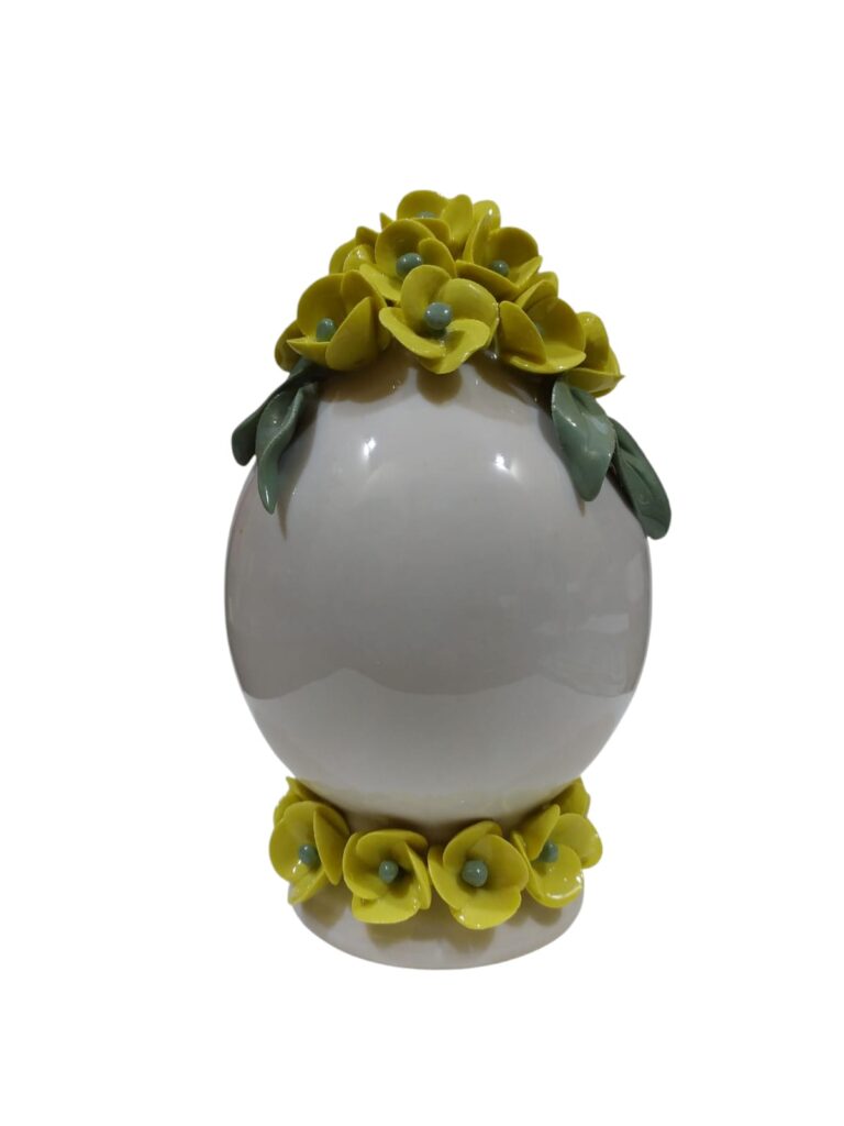 CDAC0209G CENTRO D'ARTE CRYSTAL UOVO CON DECORI FLOREALI PORC. GIALLO 15,5CM