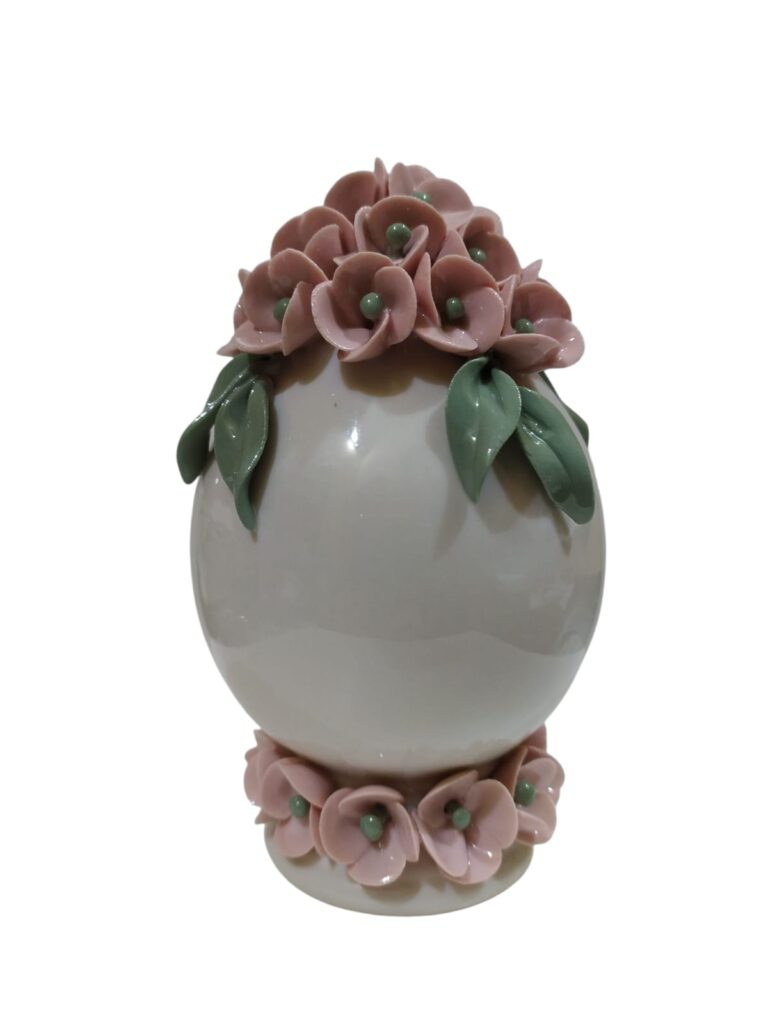 CENTRO D'ARTE CRYSTAL UOVO CON DECORI FLOREALI 15,5CM PORC. ROSA