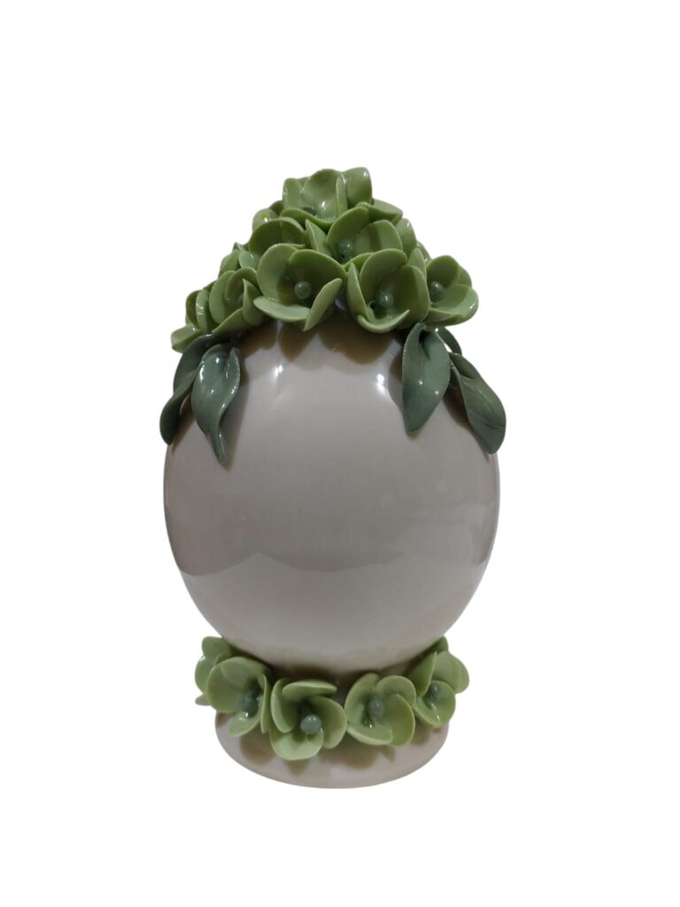 CENTRO D'ARTE CRYSTAL UOVO CON DECORI FLOREALI 15,5CM PORC. VERDE