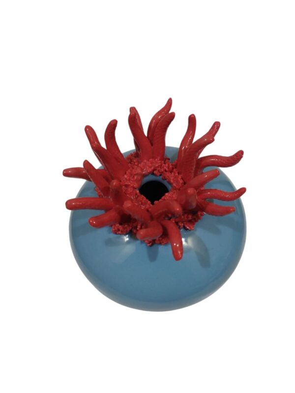 Profumatore tondo coralli porc. 10cm azzurro dec. rosso - immagine 2