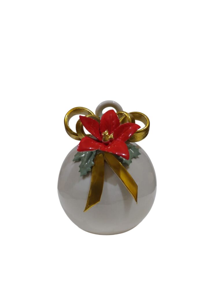 CDAC0822BOVR11 CENTRO D'ARTE CRYSTAL PALLINA STELLA DI NATALE CON FIOCCO PORCELLANA 11CM