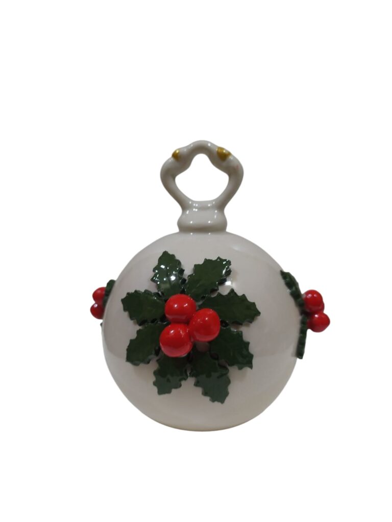 CDAC0822BVR12 CENTRO D'ARTE CRYSTAL PALLINA AGRIFOGLIO BACCHE ROSSE PORCELLANA 11CM