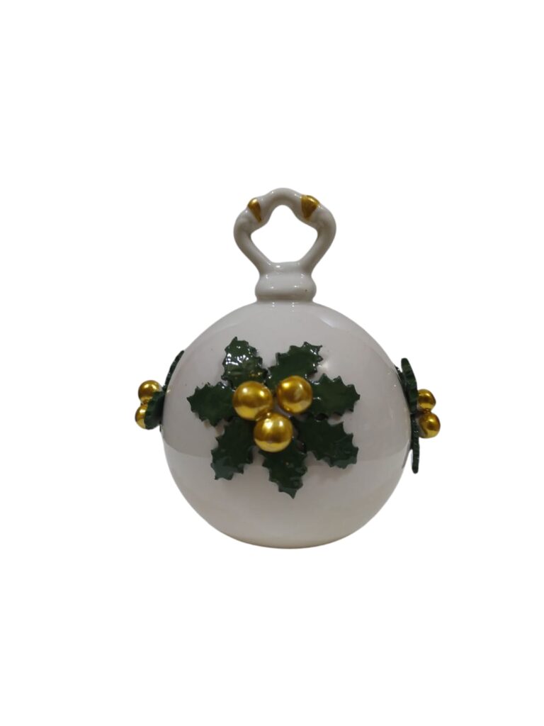 CDAC0822BVO13 CENTRO D'ARTE CRYSTAL PALLINA AGRIFOGLIO BACCHE ORO PORCELLANA 11CM