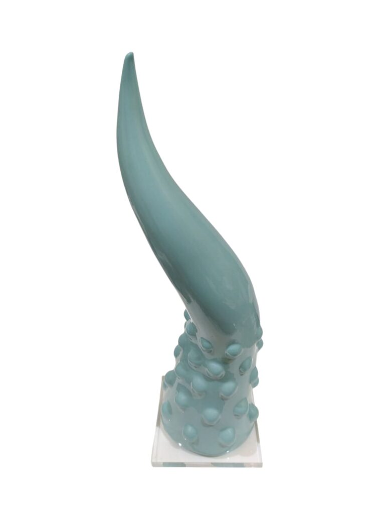 CDAC0208T CENTRO D'ARTE CRYSTAL CORNO BORCHIE SUL BORDO PORCELLANA 31CM BASE PEXIGLASS COLORE TIFFANY
