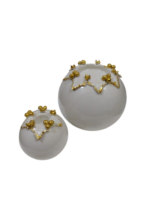 Set 2 portacandela Natale porcellana bianco/oro - immagine 2