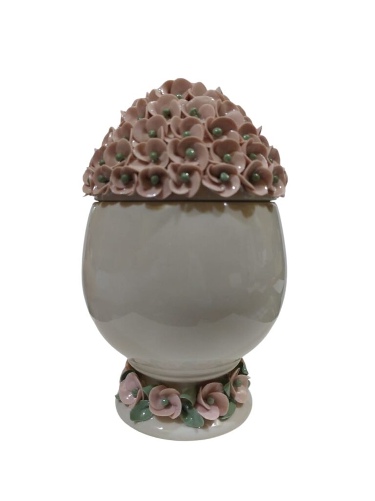 CDACV17/3AR CENTRO D'ARTE CRYSTAL CONTENITORE UOVO PORCELLANA CON DECORI FLOREALI 20CM ROSA