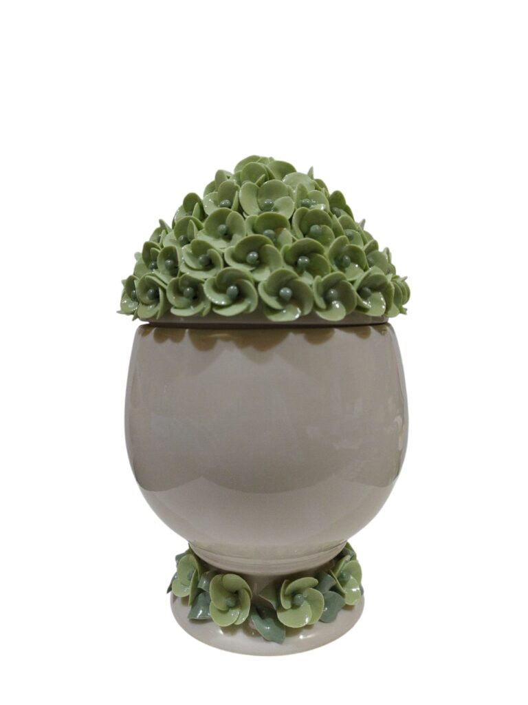 CDACV17/3AV CENTRO D'ARTE CRYSTAL CONTENITORE UOVO GRANDE PORCELLANA CON DECORI FLOREALI 20CM VERDE