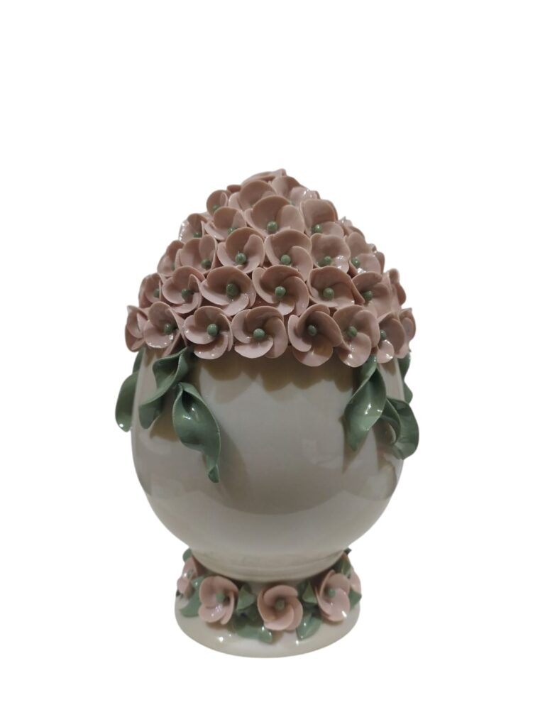 CDACV17/3CR CENTRO D'ARTE CRYSTAL UOVO GRANDE PORCELLANA DECORI FLOREALI 20CM ROSA