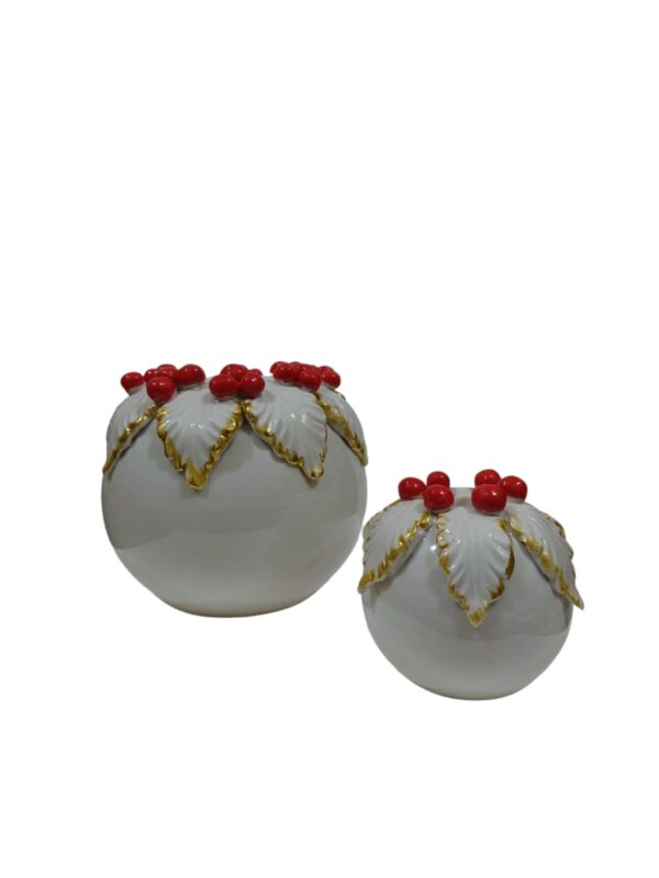 CDAC0821BOR CENTRO D'ARTE CRYSTAL SET 2 PORTACANDELA PORCELLANA BIANCO/ORO CON BACCHE ROSSE