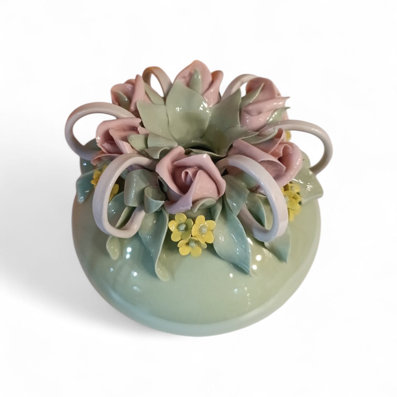 Profumatore con decori floreali porcellana 13cm verde - immagine 2
