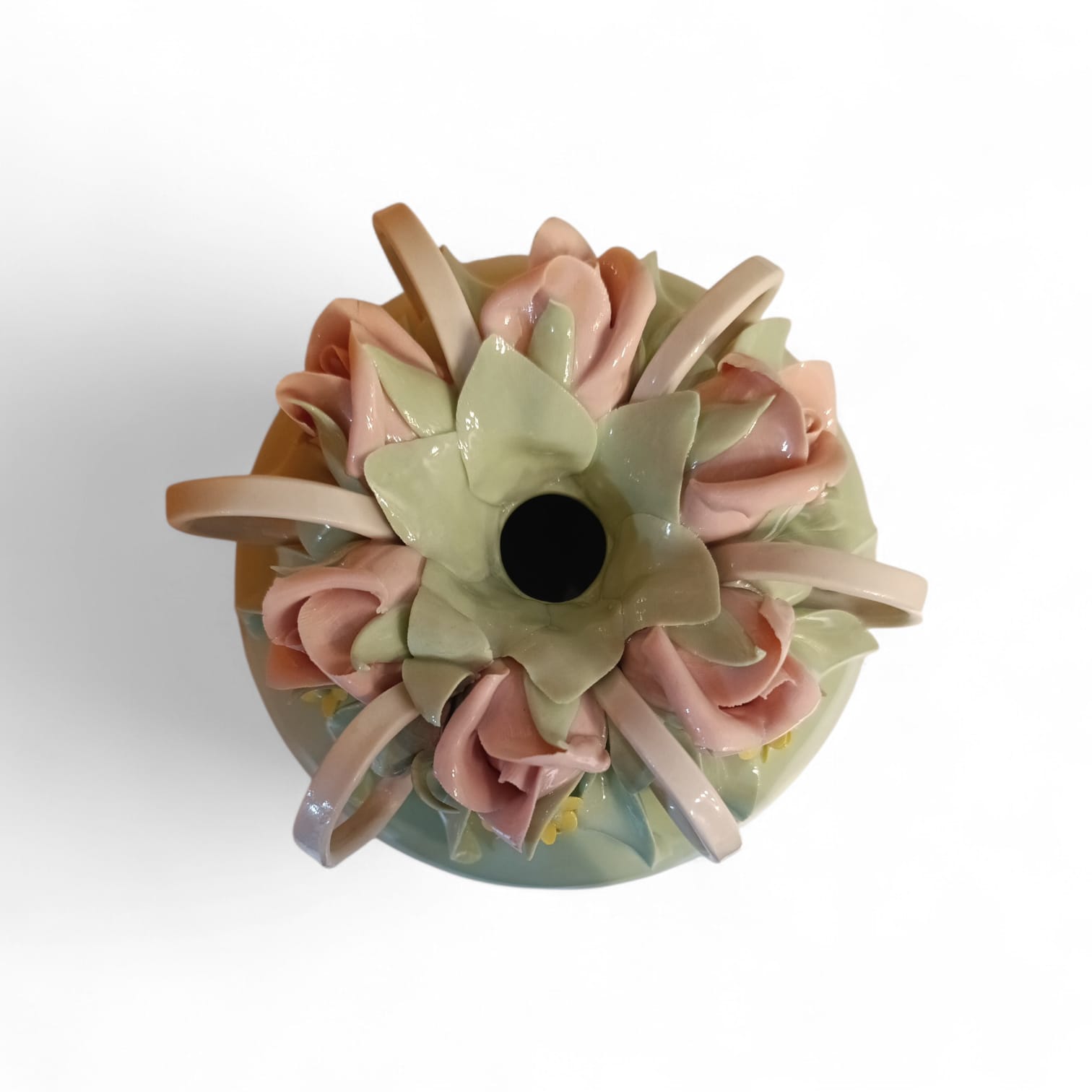 Profumatore con decori floreali porcellana 13cm verde - immagine 3